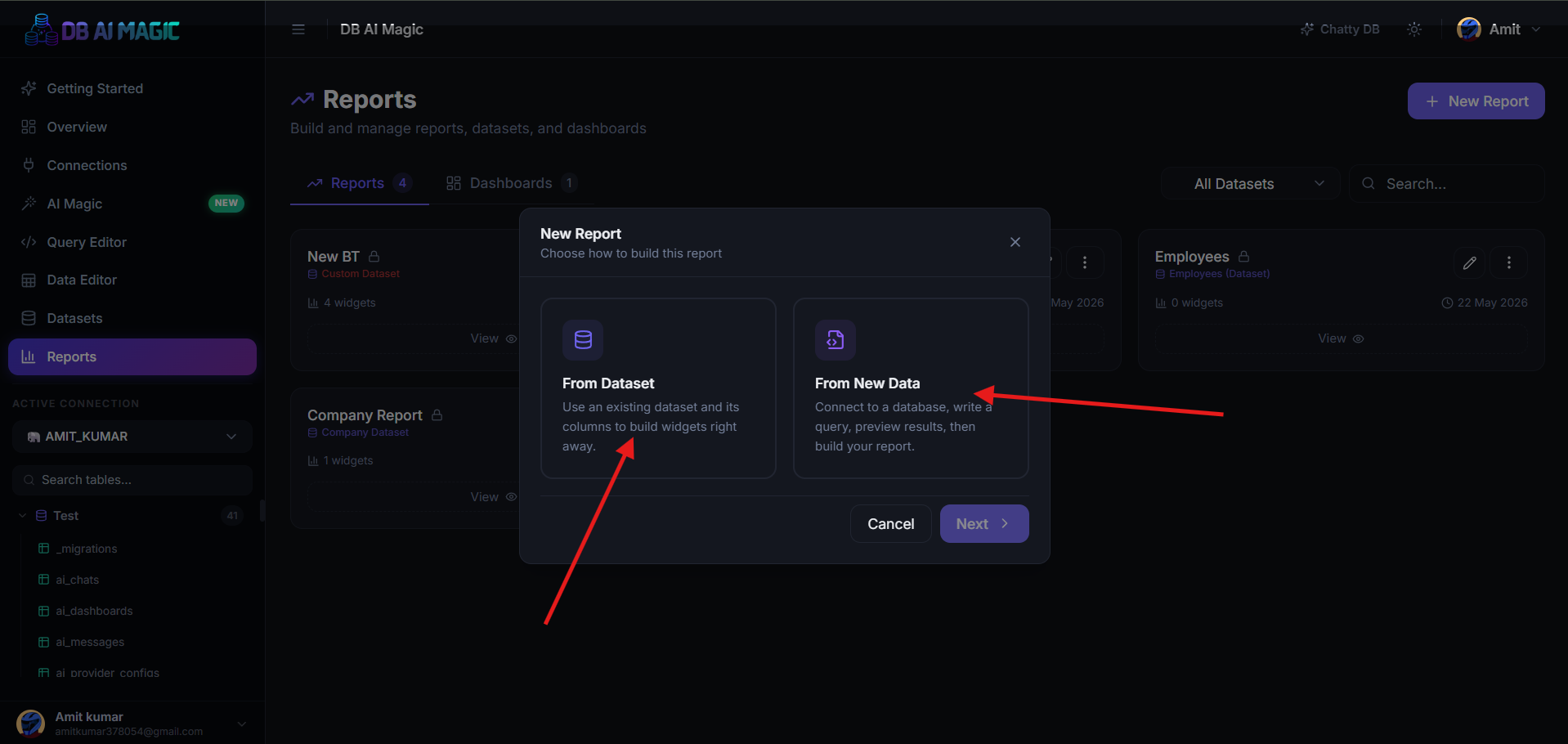 A report in view mode — header, filters, widget grid.